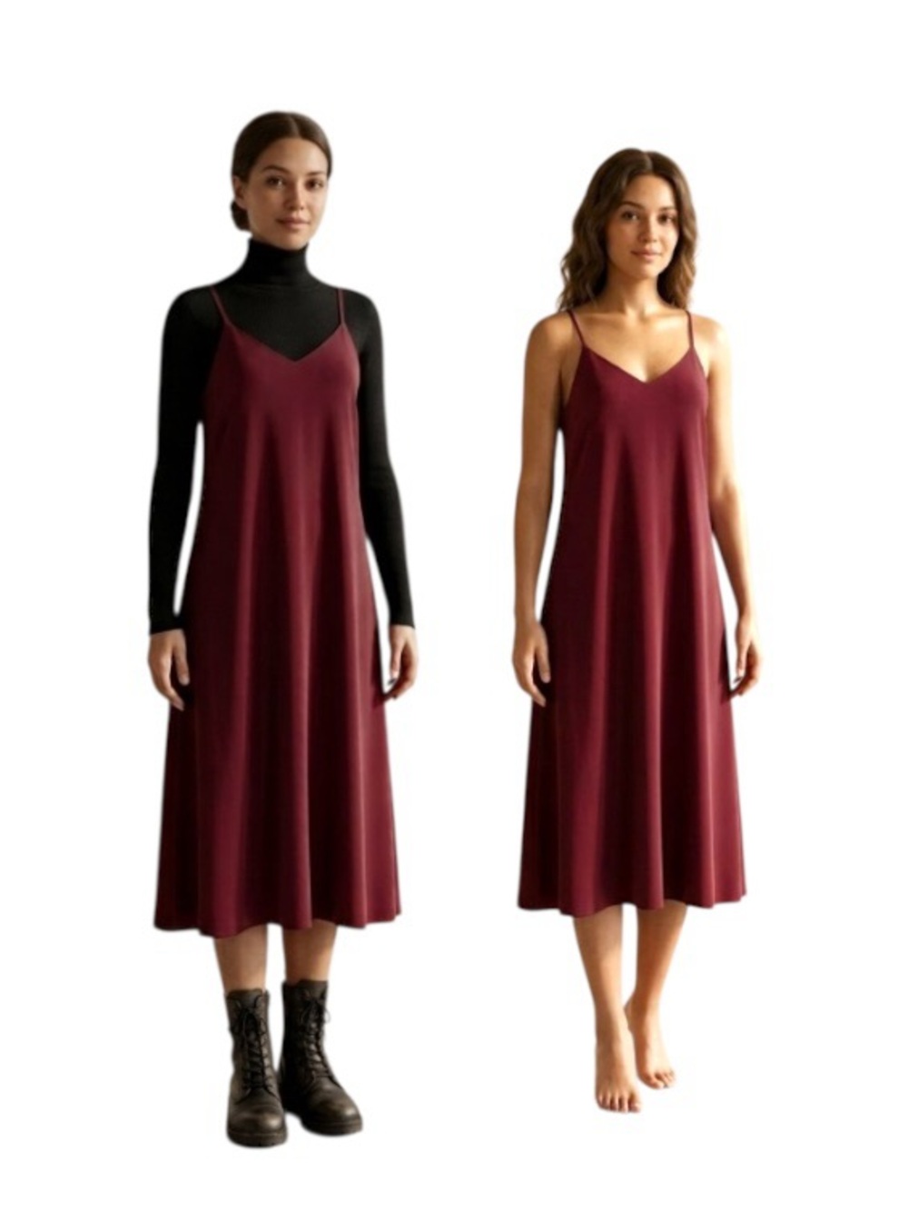 Uniqlo Burgundy Crepe Midi Slip Dress Sz S A Line Relaxed Fit Neutral Feminine